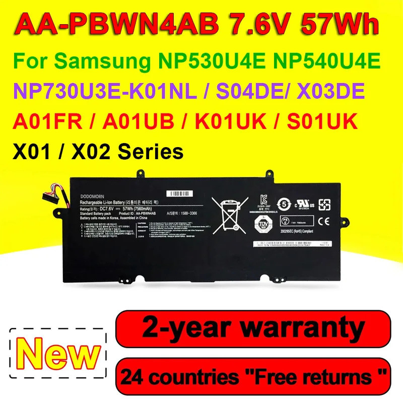 แบตเตอรี่แล็ปท็อป 7.6V 57Wh AA-PBWN4AB สําหรับ Samsung NP530U4E NP540U4E NP730U3E-K01NL S04DE X03DE 
