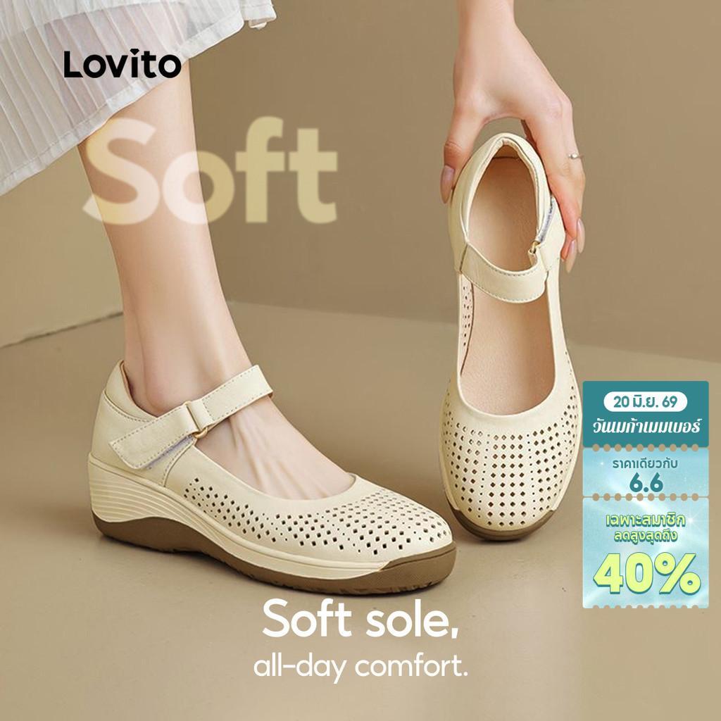 Lovito Casual รองเท้าแมรี่เจนส์ระบายอากาศได้หรูหราสําหรับผู้หญิง LFAS7024
