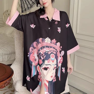 T อินเทรนด์ผ้าไหมน้ําแข็ง Breathable Nightdress หญิงสาวขนาดใหญ่ Slimmer ดูปก Belly Cool หล่อชุดนอนฤดูร้อนจัดส่งฟรีร้อน
