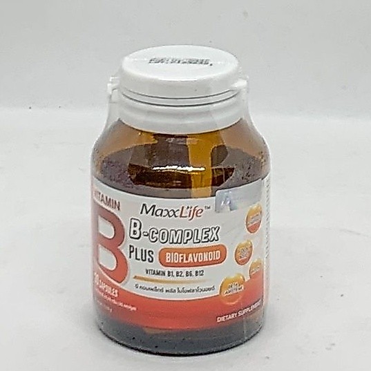 วิตามิน บี-คอมเพล็ก Vitamin B-complex Plus Bioflavonoid ,Choline, Folic acid,Betacarotene,Biotin Maxxlife 30's