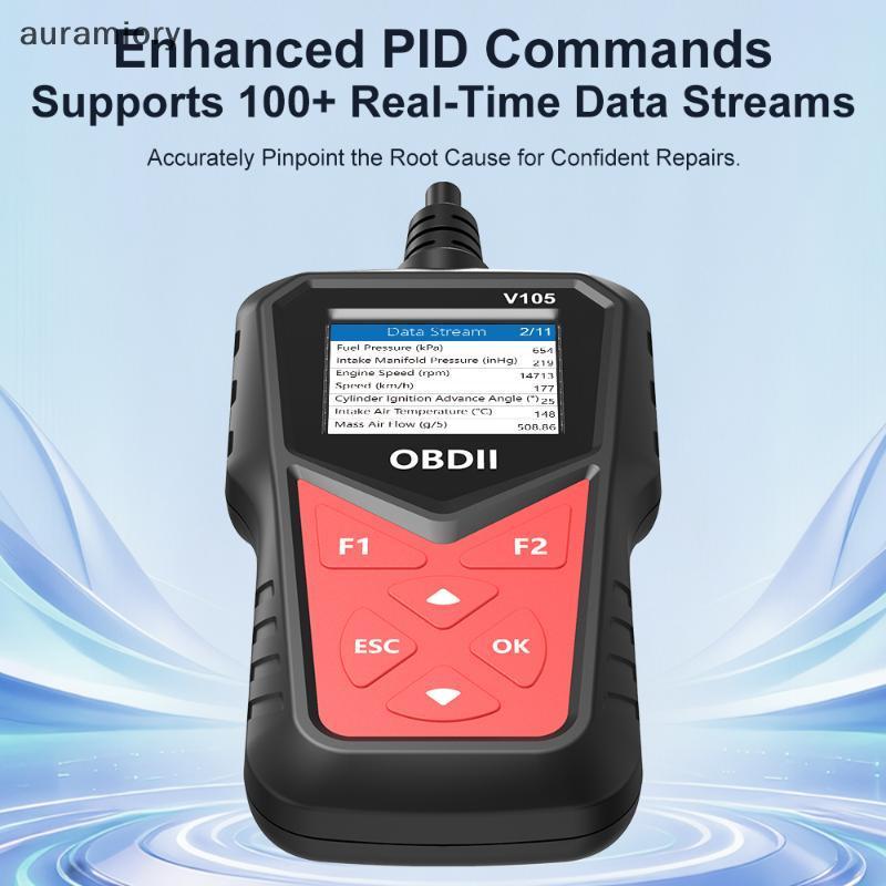 Auramiory] V105 OBD2 เครื่องอ่านรหัสรถยนต์พร้อม DTC Lookup Battery Test Universal สําหรับปี 1996 + O