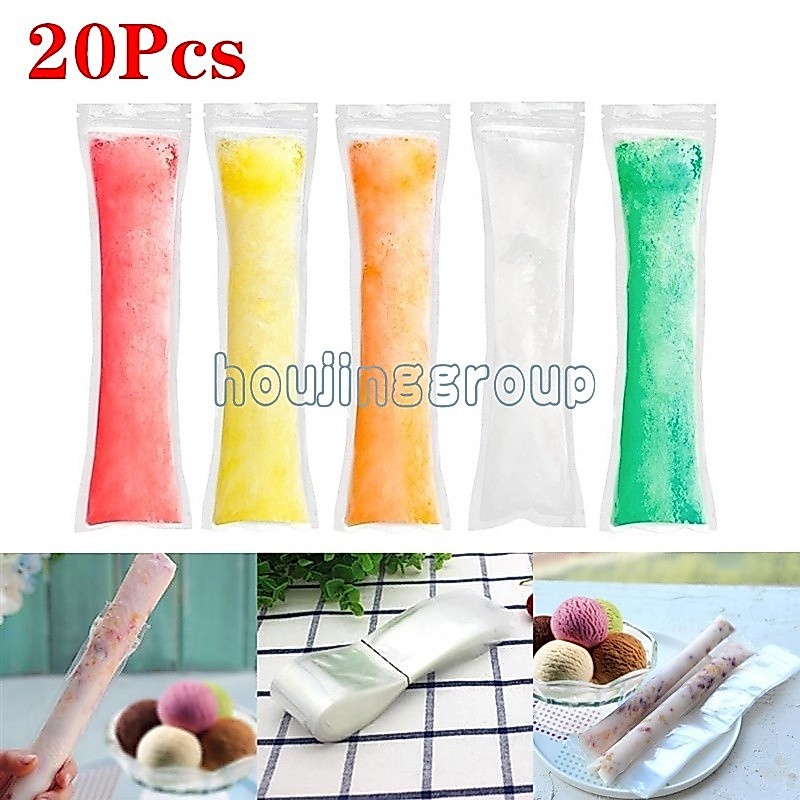 20 ชิ้น / เซต DIY ถุงไอติม แม่พิมพ์ทําครีม, แม่พิมพ์ไอติม แบบใช้แล้วทิ้ง, ขนม, ถุงซีลขนม, ถุงโยเกิร์ต แท่งแช่แข็ง, เครื่องดื่มที่จําเป็นสําหรับฤดูร้อน สําหรับเด็ก