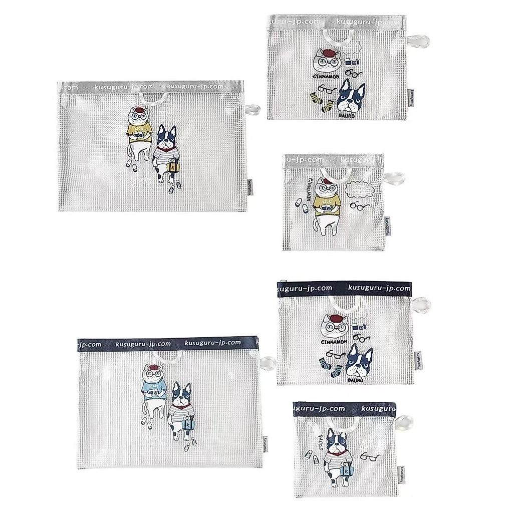 【แบรนด์ญี่ปุ่น】Kusuguru เย็บปักลูซี่และปอล ซองเอกสาร PVC แพ็ค 3 ชุด จัดเก็บแยกประเภท