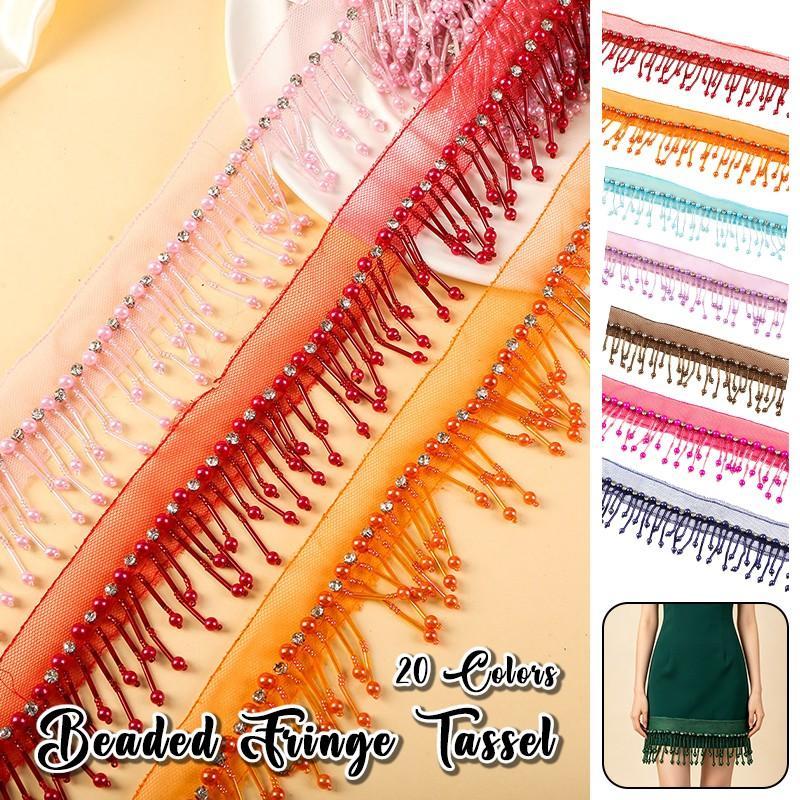 5Yards ลูกปัด Fringe พู่ลูกไม้ Trim สําหรับชุดละตินเจ้าสาวเสื้อผ้าตกแต่ง DIY