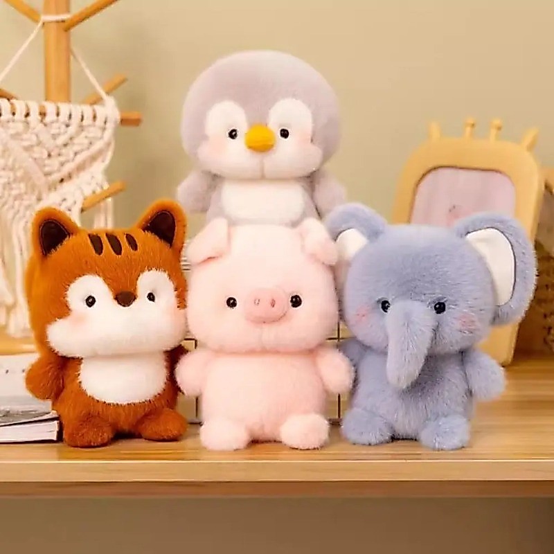 น่ารัก สัตว์ ชุด ตุ๊กตาตุ๊กตาตารางช้างหมูสุนัขแกะแมวสุนัขจิ้งจอกน่ารักของเล่นตุ๊กตาสําหรับเด็กชายและเด็กหญิงของขวัญวันเกิด