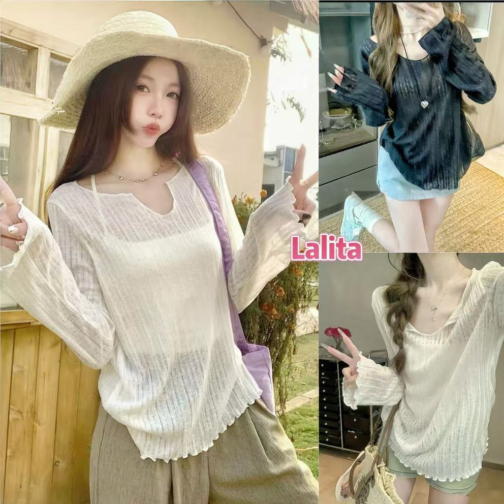 Lalita ส่งไวจากไทย เสื้อยืดผู้หญิง แขนยาว ป้องกันแดด 3สี ทรงหลวม ใส่สบาย ลุคสบายๆ ทุกวัน
