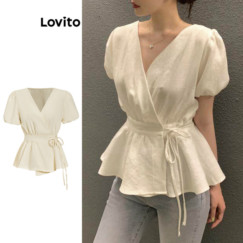 Lovito แคชชวล เสื้อห่อเสื้อฤดูร้อนที่สําหรับผู้หญิง L100MD451