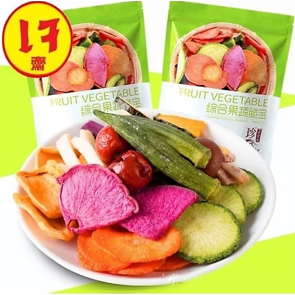 ผักผลไม้อบกรอบรวม ซองเขียว 250g กรอบอร่อย ไม่ใส่น้ำมัน รวม 12 ชนิด