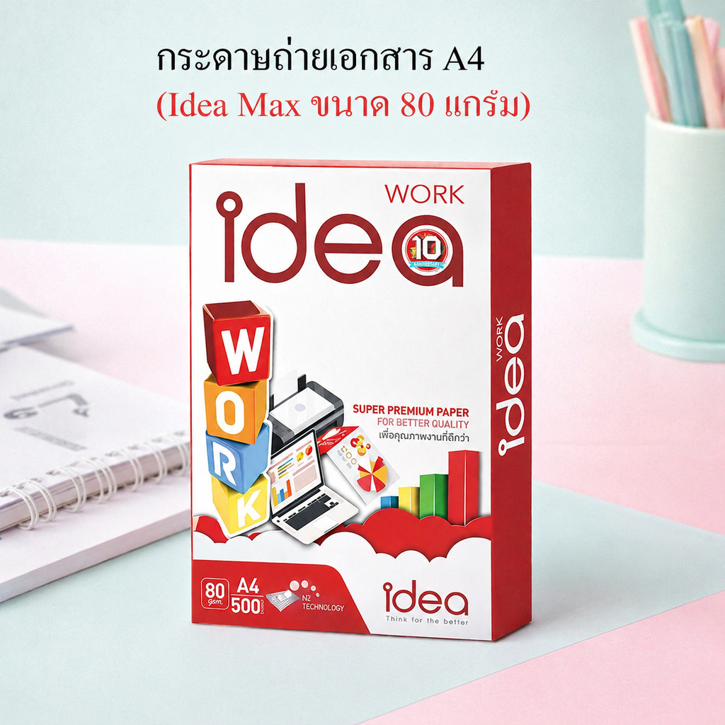 Idea Work กระดาษถ่ายเอกสาร 80 แกรม A4 500 แผ่น บรรจุ 1 รีม