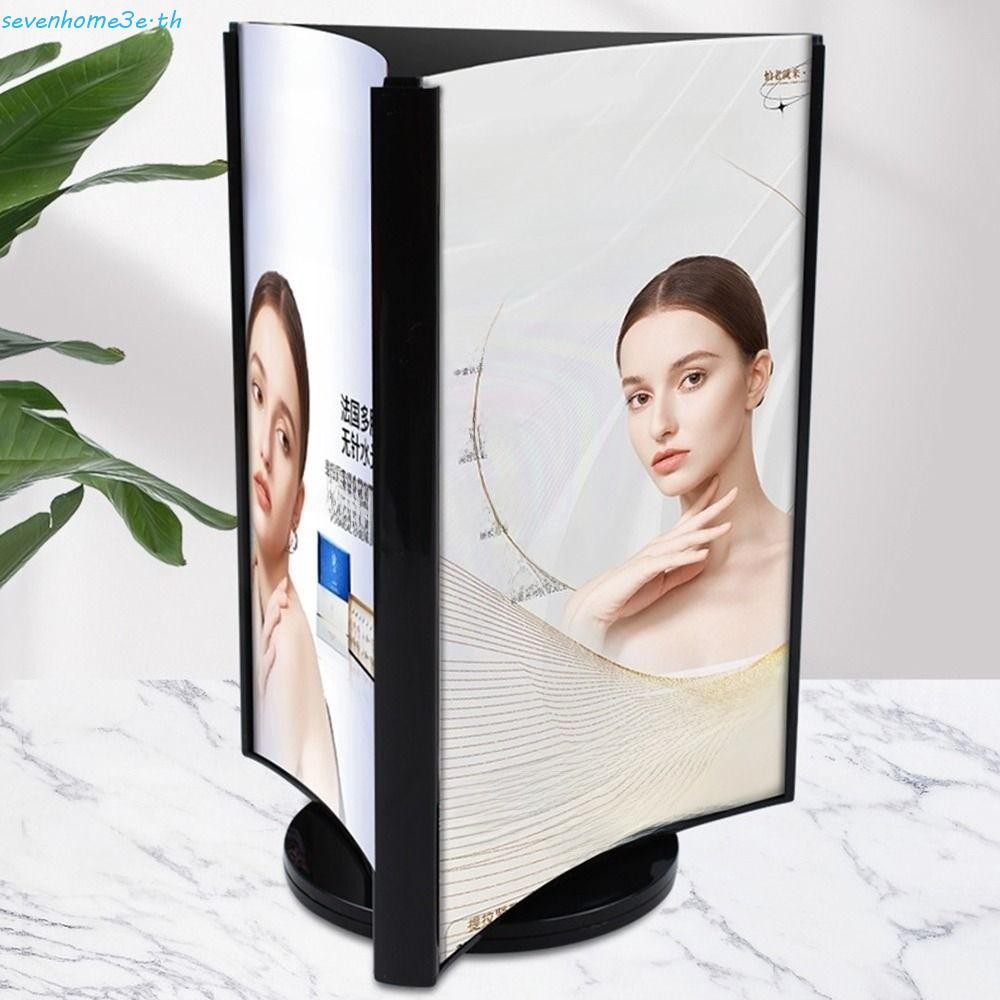 SEVENHOME3E อะคริลิคหมุนตารางการ์ด,โปร่งใสเรียบหมุนเมนูขาตั้งจอแสดงผล,ความโปร่งใสสูงสามด้านReusable 