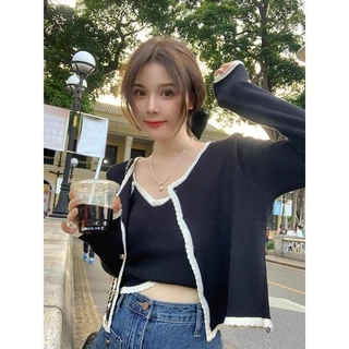 ใหม่เซ็ท เสื้อกล้ามสายเดี่ยวไหมพรม+เสื้อคลุมไหมพรม แขนยาวน่ารักมาก ผู้หญิง Clothing