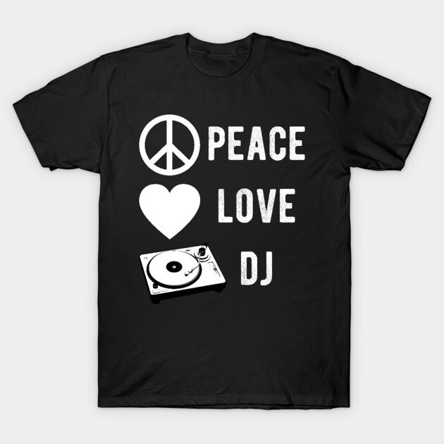 เสื้อยืด Vintage DJ Turntable - Peace Love DJ Record Music Gift T-Shirt แท้ Cotton 100% ใส่เดินทาง