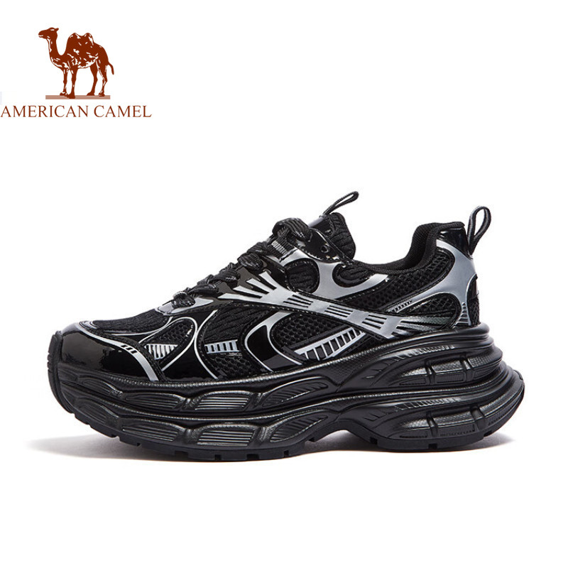 AMERICAN CAMEL รองเท้าผ้าใบย้อนยุคผู้ชายพื้นหนาเพิ่มความสูงรองเท้าลําลอง