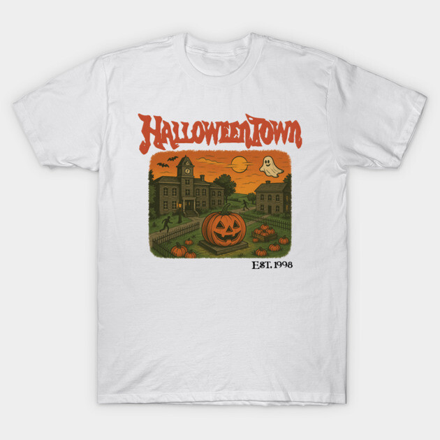 เสื้อยืด Vintage Halloweentown Est 1998 T-Shirt แท้ Cotton 100% S-5XL น่ารัก สีดำ