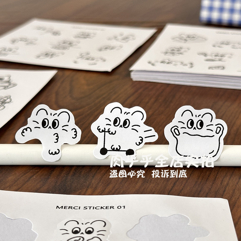 X XTIA 20 แผ่น ins สไตล์น่ารัก Simple Stroke Cat ตลกสติกเกอร์การ์ตูนคู่มืออัลบั้มรูปตกแต่งทุกวันสติก