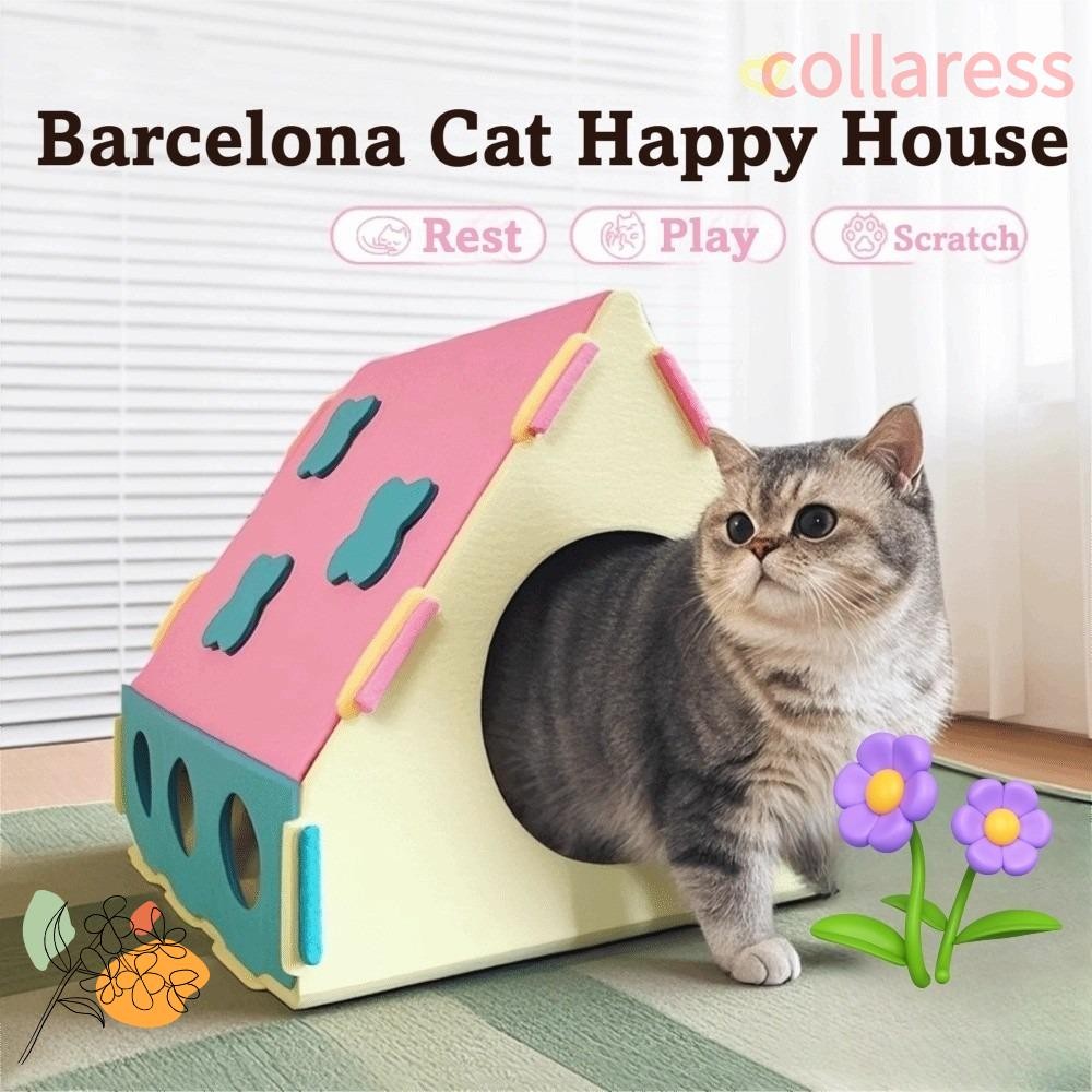 COLLARESS บ้านปราสาทแมว บ้านแมว Dopamine ระบายอากาศได้ คอนโดแมวแบบซักได้หลายรูสักหลาดโฟร์ซีซั่น