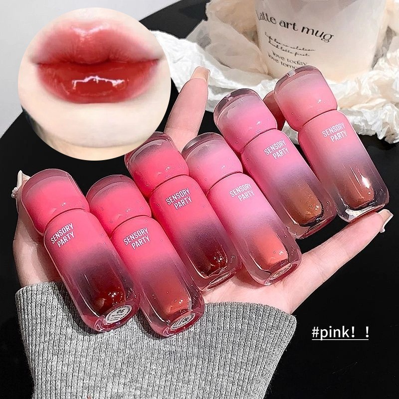 SENSORY PARTY ลิปกลอสกระจกสีแดงสีชมพู ลิปสติกให้ความชุ่มชื้น