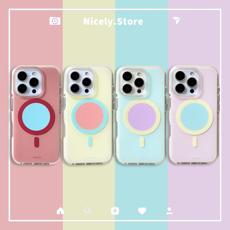 คุณภาพสูงHybrid Macaronสีไร้สายชาร์จโทรศัพท์มือถือสําหรับiPhone 16 15 14 13 12 Pro Max Hard IMD Anti-Fallป้องกันแม่เหล็กเปลือกมือถือ