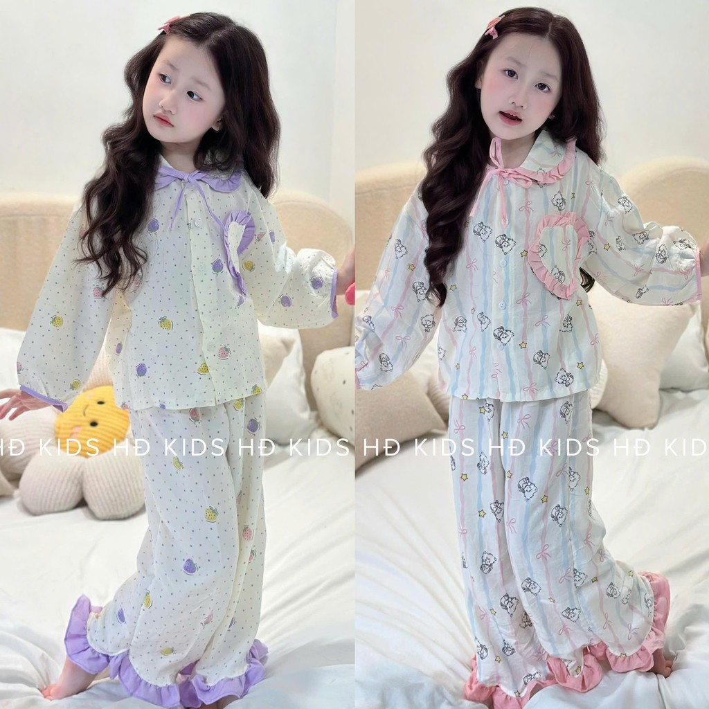 [HD Kids] T37 ชุดนอนคอระบายสําหรับเด็กใส่อยู่บ้านลายสวยงามทุกขนาด 10-28KG