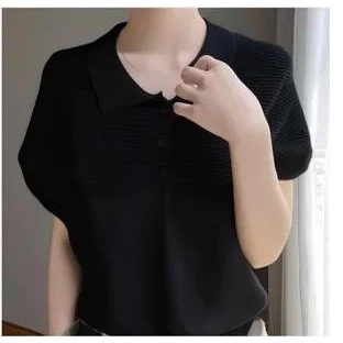 Red Berryเสื้อยืดคอกลมแขนสั้นคอโปโลฤดูร้อนสำหรับผู้หญิง คอตุ๊กตาหลวม แขนไหล่ตก สไตล์บาง 88015