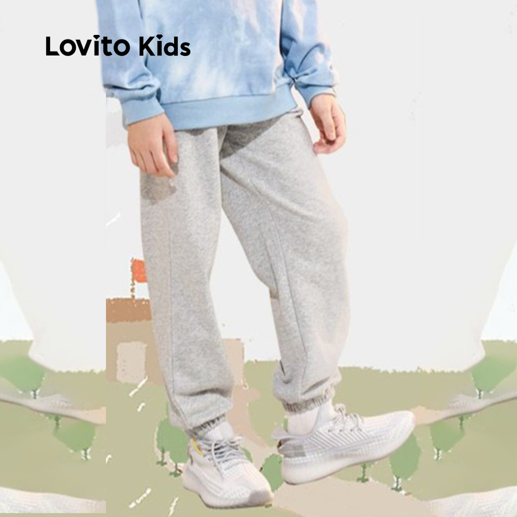 Lovito Kids กางเกงชิลล์เบสิค ผ้านุ่มสบาย สำหรับฤดูใบไม้ผลิ/ฤดูร้อน สีเทา LNL111141