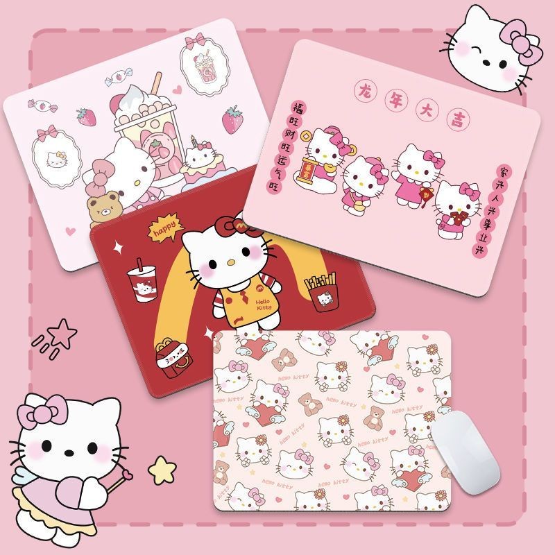 แผ่นรองเมาส์ Hello Kitty การ์ตูนขนาดเล็กสาวน่ารักสีชมพูแผ่นรองแป้นพิมพ์คอมพิวเตอร์ที่ปรับแต่งได้