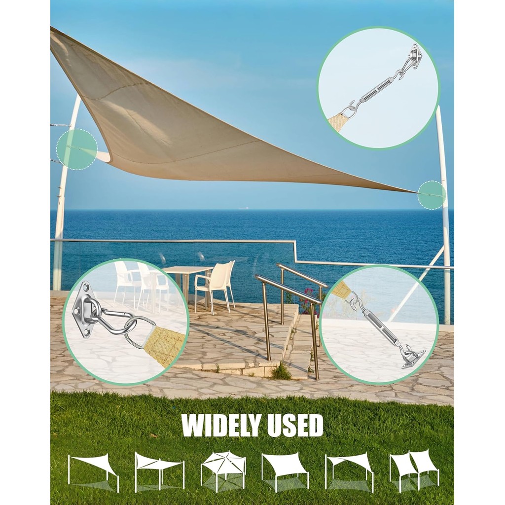 ชุดฮาร์ดแวร์เรือใบสีอาทิตย์: สามเหลี่ยมสี่เหลี่ยมผืนผ้า Shade Sail ชุดฮาร์ดแวร์ Heavy Duty, M6 Turnb