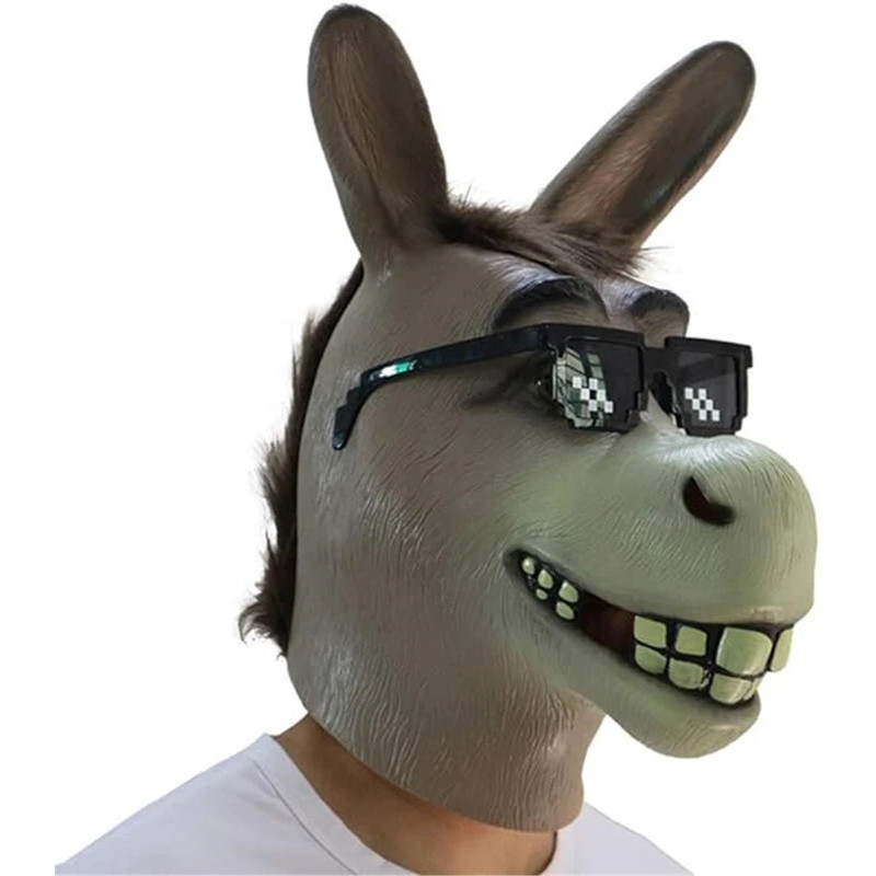 ZH พร้อมส่ง หน้ากาก Donkey Shrek สําหรับผู้ใหญ่, ชุดดีลักซ์แปลกใหม่ฮาโลวีน, คอสเพลย์ปาร์ตี้, หัวสัตว