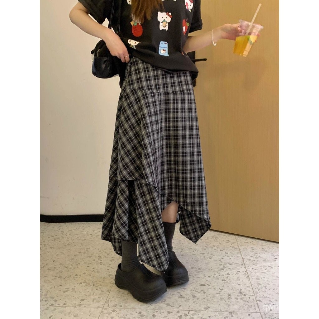 Mutao House กระโปรงลายสก๊อตผู้หญิง 2025 ฤดูร้อนสไตล์ใหม่ Slimmer ดูเอวสูง All-Match ไม่สม่ําเสมอ a-L