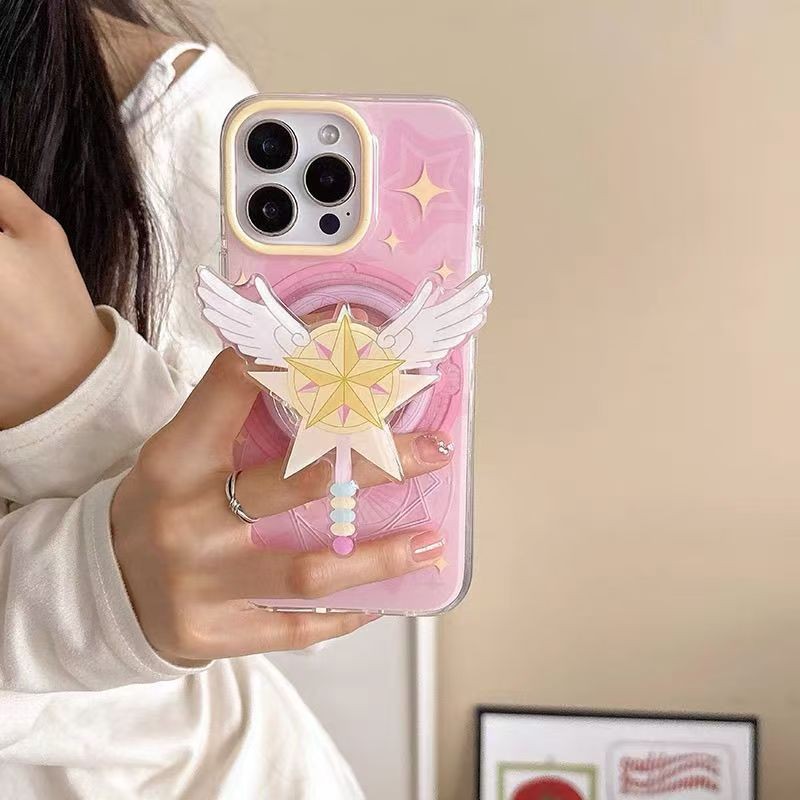 สาวสวยปีก Magic Wand แม่เหล็กที่ใช้งานได้ Samsung S26 s25ultra เคสโทรศัพท์ซิลิโคน s23 +/ s24fe บุคลิกภาพ s22/s21 Creative a16a15a55a54 การ์ตูน a35a36 กันกระแทก a57