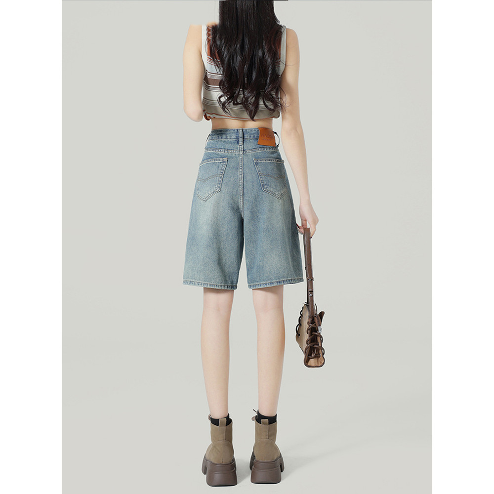 nylon shorts saran ยีนส์ [แบรนด์ของแท้รหัสหักลดราคาพิเศษไม่รับคืน] กางเกงขาสั้นผ้ายีนส์ผู้หญิงย้อนยุ