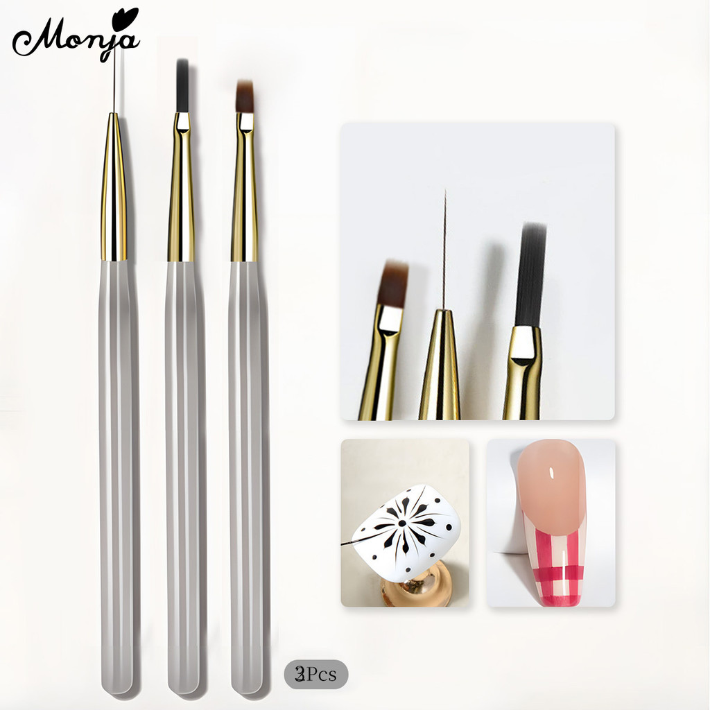 Monja เล็บแปรง UV เจลลายสก๊อต Checkered วาดกริด Chequer Lattice รูปแบบภาพวาดบางยาว แปรงปากกา brush