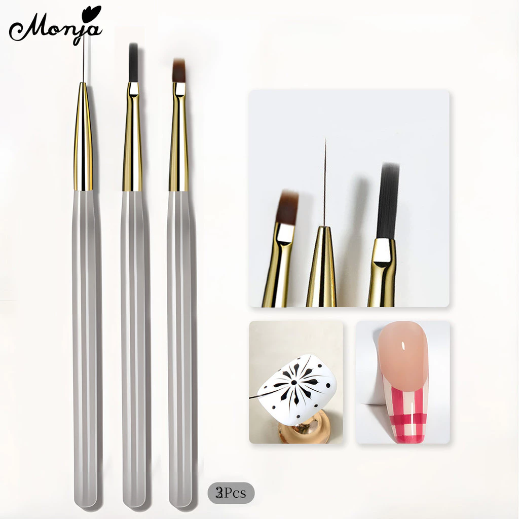 Monja เล็บแปรง UV เจลลายสก๊อต Checkered วาดกริด Chequer Lattice รูปแบบภาพวาดบางยาว แปรงปากกา brush