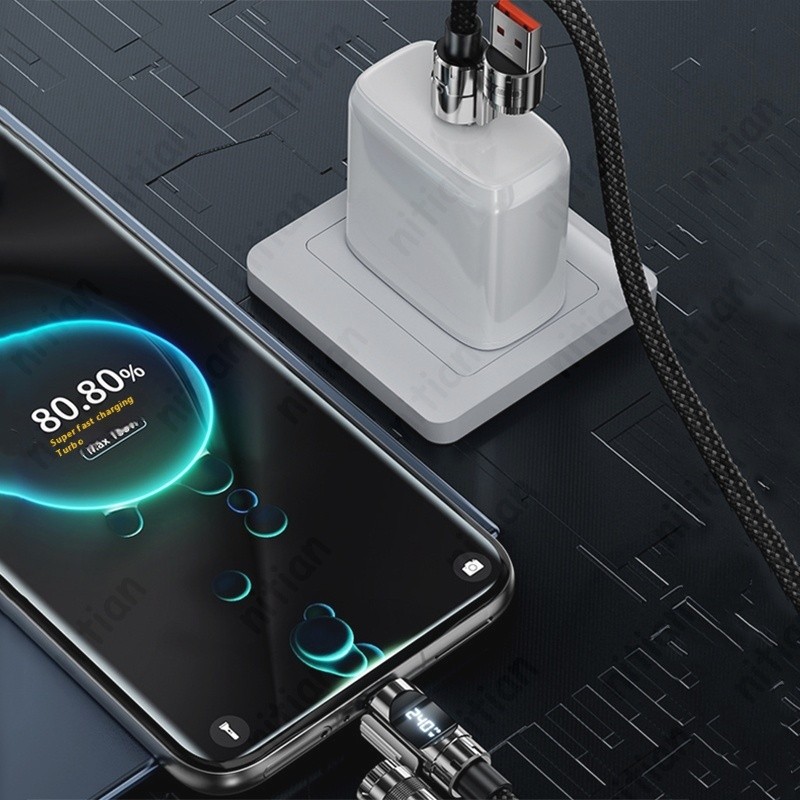4 in 1 240W Super Fast Charging USB Type C Data Cable พร้อม LED Digital Display Wire Multi Interface Charger Cable ข้อมูลความเร็วสูงไนลอนถักสําหรับโทรศัพท์/แท็บเล็ต - รูปที่ 7
