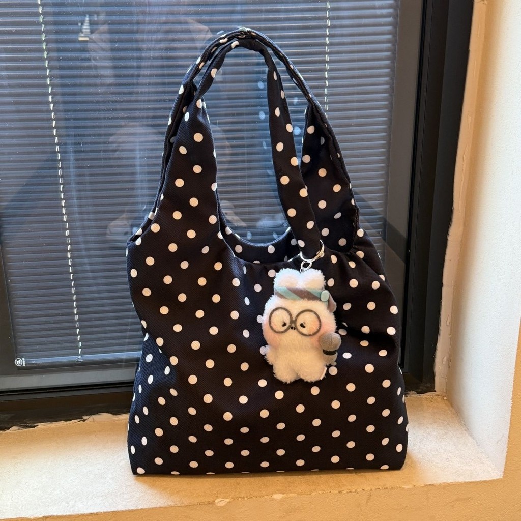 กระเป๋าผ้าใบสไตล์เกาหลี Polka Dot แบบ tote bag ขนาดใหญ่ เหมาะสำหรับการเดินทางและการใช้งานในชีวิตประจำวัน