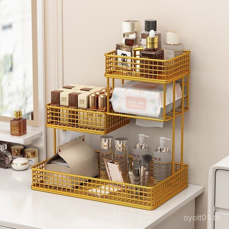 ห้องนอนชั้นเก็บเครื่องสําอางโต๊ะเครื่องแป้งหลายชั้นน้ําหอมผลิตภัณฑ์ดูแลผิวกล่องเก็บหอพักสก์ท็อปชั้นว