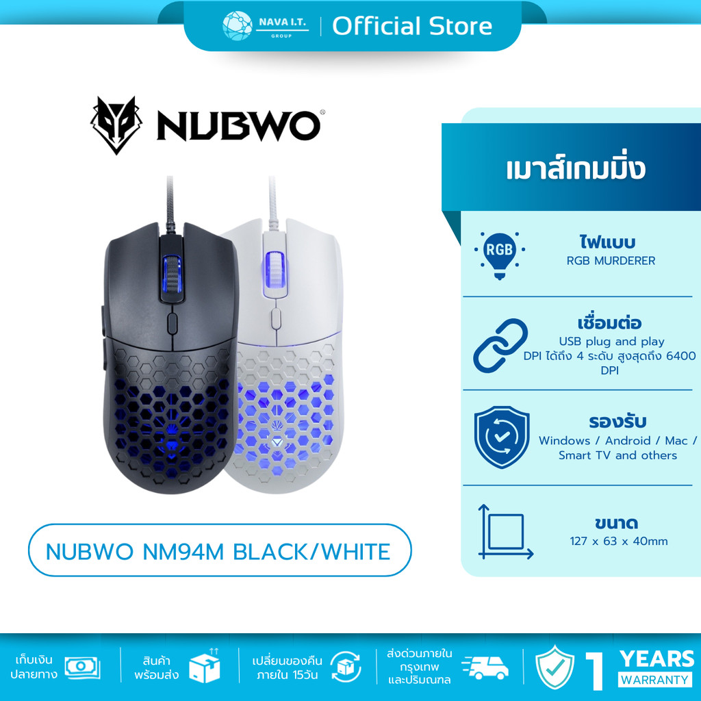 🛵มีส่งด่วน💨เมาส์ไร้เสียง Nubwo NM-94m MURDERER เมาส์มาโคร  ประกันศูนย์ 1 ปี