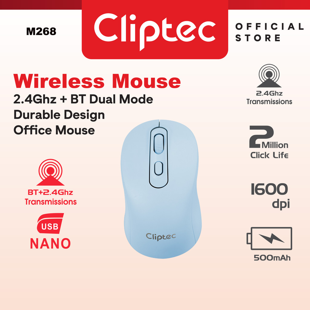 [รุ่นพิเศษ] CLiPtec M268 1600dpi Dual Mode(BT+2.4GHz) เมาส์ไร้สายเงียบ / M158 2.4GHz Wireless Optica
