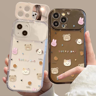 จัดส่งในพื้นที่ เคสกระจกแต่งหน้า สีชมพู โรแมนติก น่ารัก For IPhone16 15 14 13 11 6 7 8 plus Pro Promax X XR XSMAX HZJ133