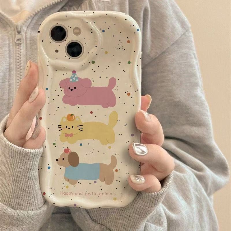 [เคสโทรศัพท์ลูกสุนัขสีสันสดใส] Apple 15promax/iPhone 16pro/14pplus กันกระแทก