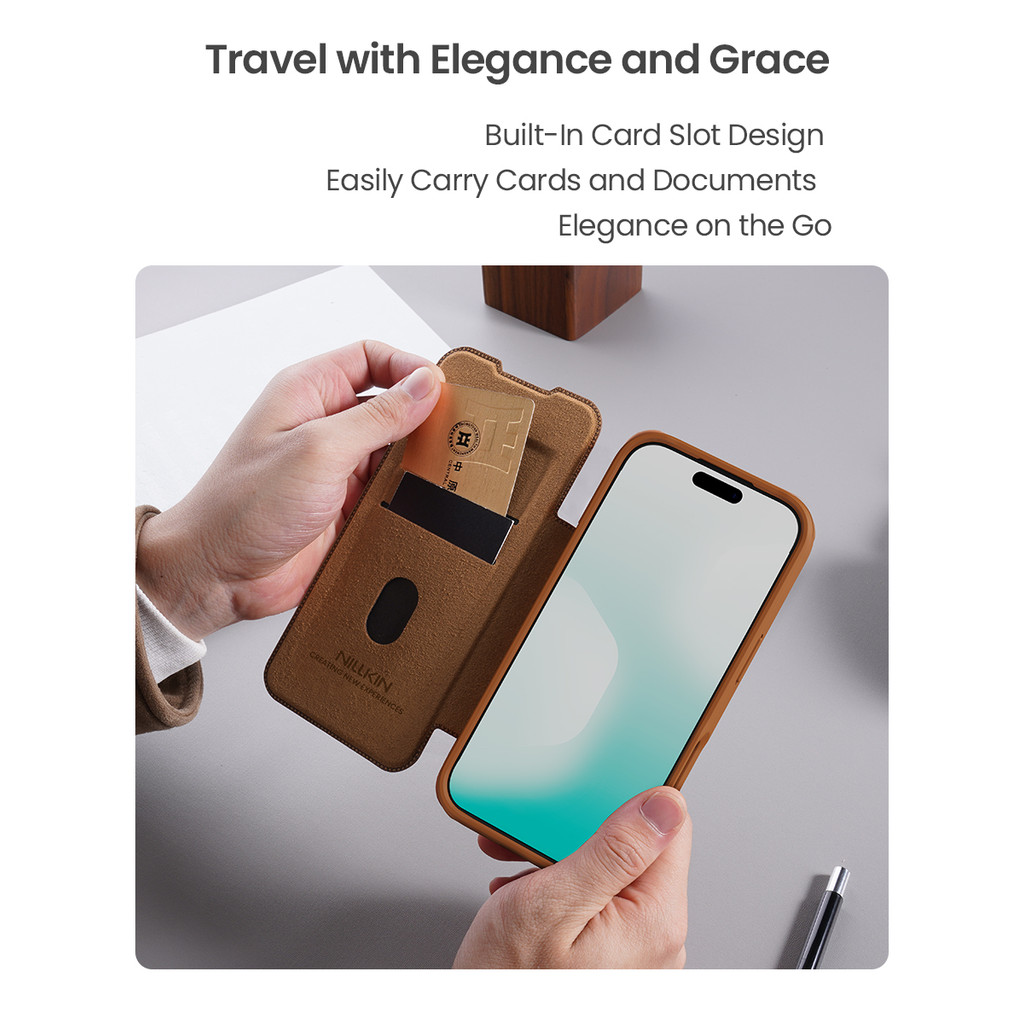 Nillkin QIN ซองหนังพลิกหรูหราสําหรับ iPhone 17 Pro Max 17 Pro 17 Air Case กล้อง Slider ฝาครอบป้องกันพร้อมผู้ถือบัตร - รูปที่ 4