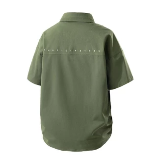เสื้อเชิ้ตแขนสั้นผู้ชาย สไตล์เกาหลี เสื้อคลุมเชิ้ตลำลอง ทรงหลวม กระเป๋าหน้าอก แต่งป้ายตัวอักษร ใส่สบาย แฟชั่นผู้ชาย ใส่ทำงาน ใส่เที่ยว สีดำ เขียว น้ำตาล ครีม M-3XL