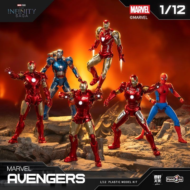 Fanle Marvel 1: Quick Assembled No. 2 Iron Man MK85 Spiderman ประกอบตุ๊กตาเคลื่อนย้ายได้รูปเดสก์ท็อปตกแต่ง