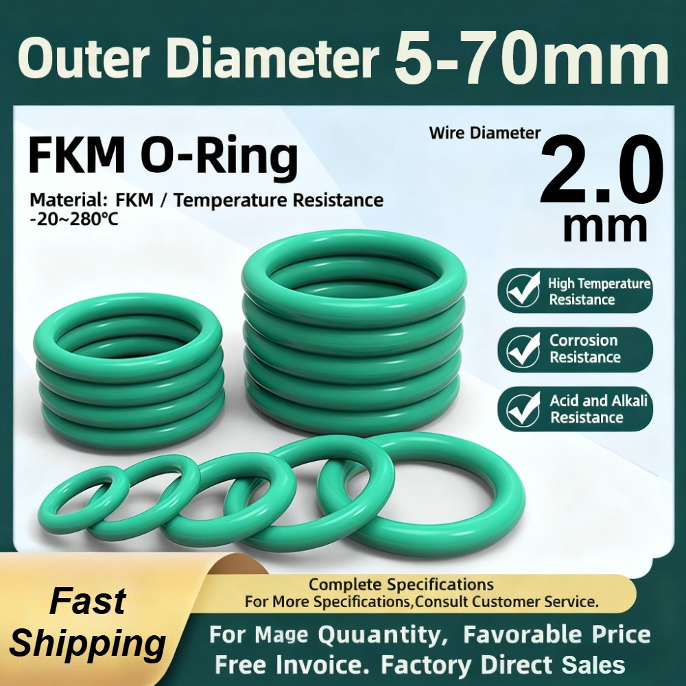 [XM] แหวนยางซีลฟลูออรีน CS2.0 มม.* OD5-70 มม.สีเขียว FKM Fluorine O-Ring ทนกรดด่างทนอุณหภูมิสูง