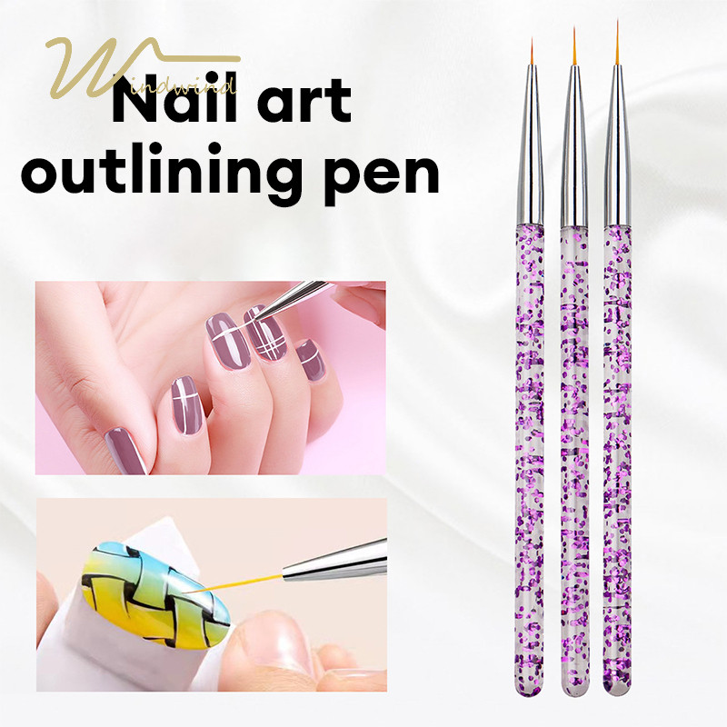 แปรงปากกาเพ้นท์เล็บ 3 ชิ้น ต่อชุด DIY ลายดอกไม้ ปากกาเพ้นท์เล็บ เครื่องมือทําเล็บ-ww