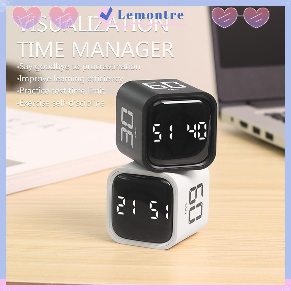 LEMONTRE Pomodoro Timer, 5/10/30/60min 3 Volume Digital Cube Timer, Rotation Gravity Sensing Custom 