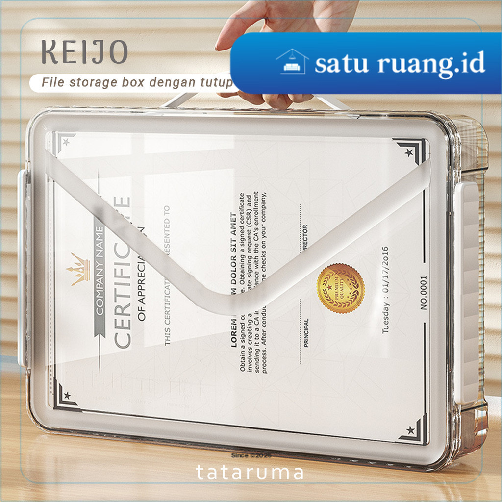 SatuRuang.Id Keijo - กล่องเก็บเอกสารพร้อมฝาปิด กล่องแฟ้มใสอเนกประสงค์ ถาด (TATARUMA)