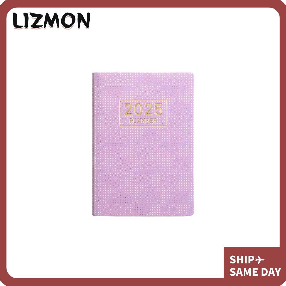 สมุดแพลนเนอร์ LIZMON 2025, Laser A7 2025 Agenda Book, Portable To Do List English with Calendar Pock