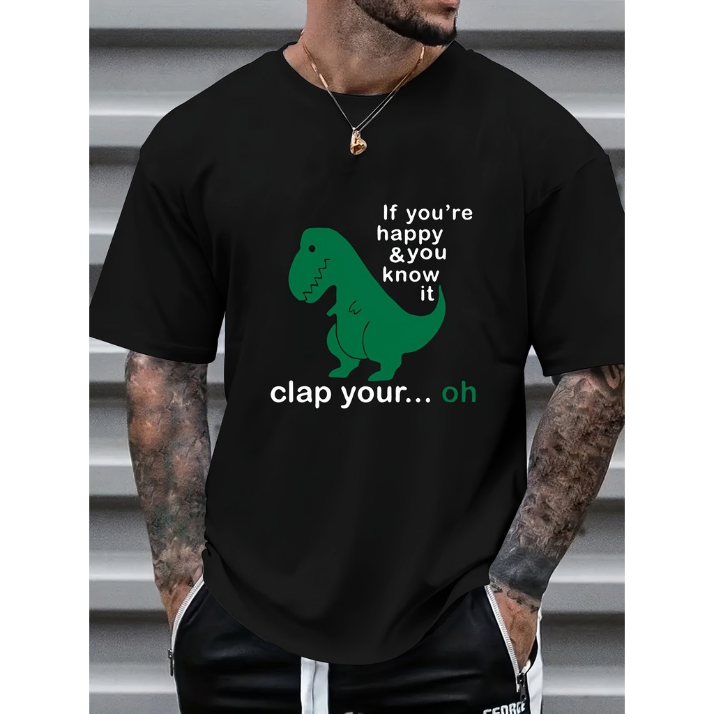 ไดโนเสาร์แขนสั้น All-Match พิมพ์ผู้ชายกีฬาน่ารักลักษณะพิมพ์ Casual เสื้อยืดใหม่เลือก 2025 MWU7