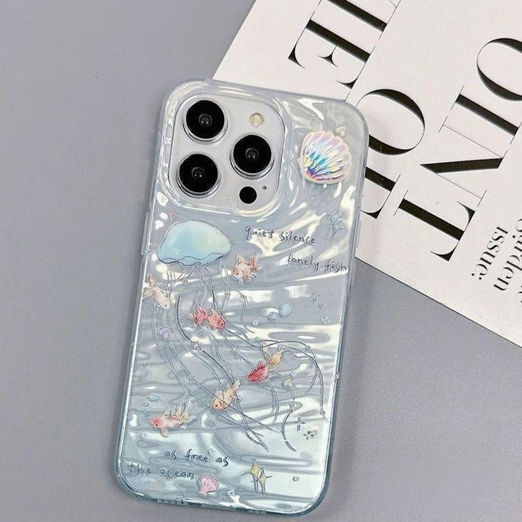 เคสไอโฟน 16 For iPhone 15 11 13 16 12 14 Pro Max 8 7 16 14 15 Plus XR X XS Max SE 2022 โรแมนติกเชลล์สดแมงกะพรุนน้ำริบ